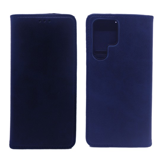 LEATHER FLIP COVER WITH INTERNAL POCKET FOR SAMSUNG GALAXY S22 ULTRA BLUE